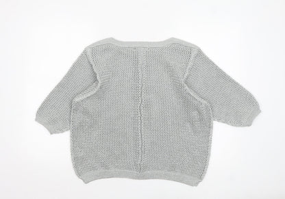 Marks and Spencer Women Silver Open-Knit 3/4 Sleeve Pullover Jumper Size 20