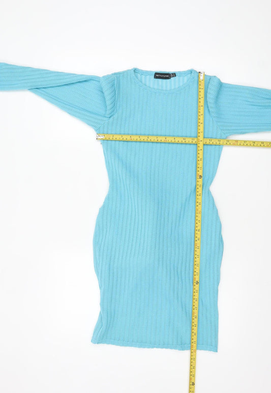 PrettyLittleThing Women's Blue Ribbed Bodycon Knit Dress Size 8