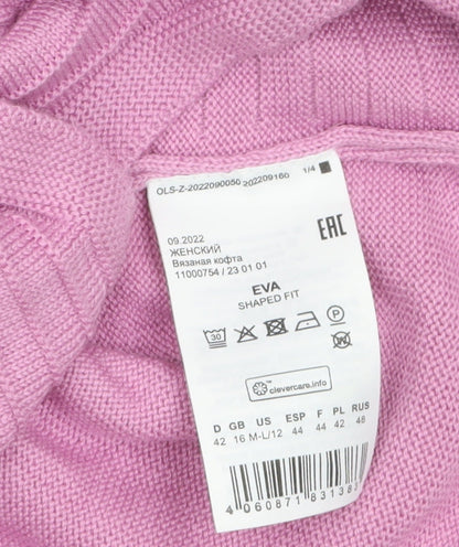 Olsen Women's Pink Full Zip Cotton Acrylic Jumper Size 16