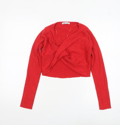Womens UK Size L Pull&Bear Red Cropped Blouse