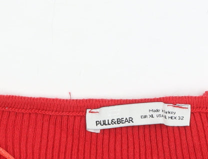 Womens UK Size L Pull&Bear Red Cropped Blouse