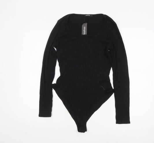 Womens UK Size L Boohoo One-Piece Black Bodysuit