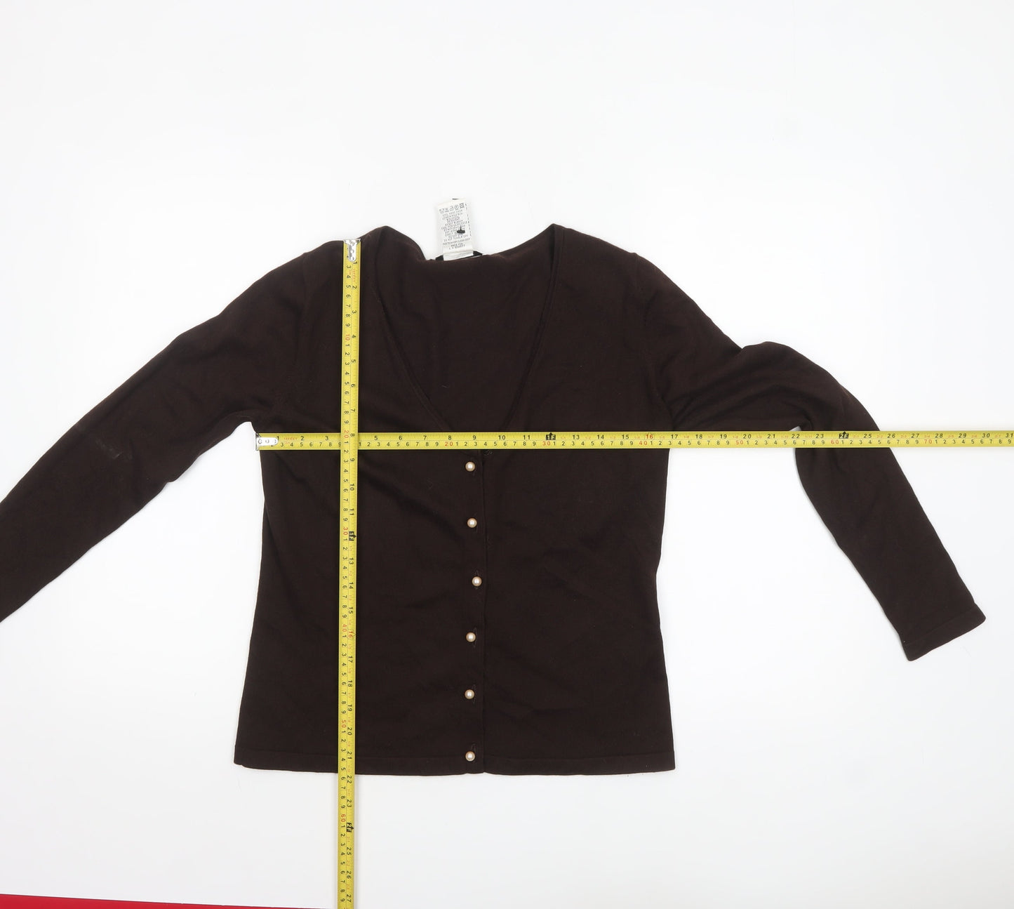 L.K. Bennett Women's Brown Silk Angora V-Neck Cardigan Size L