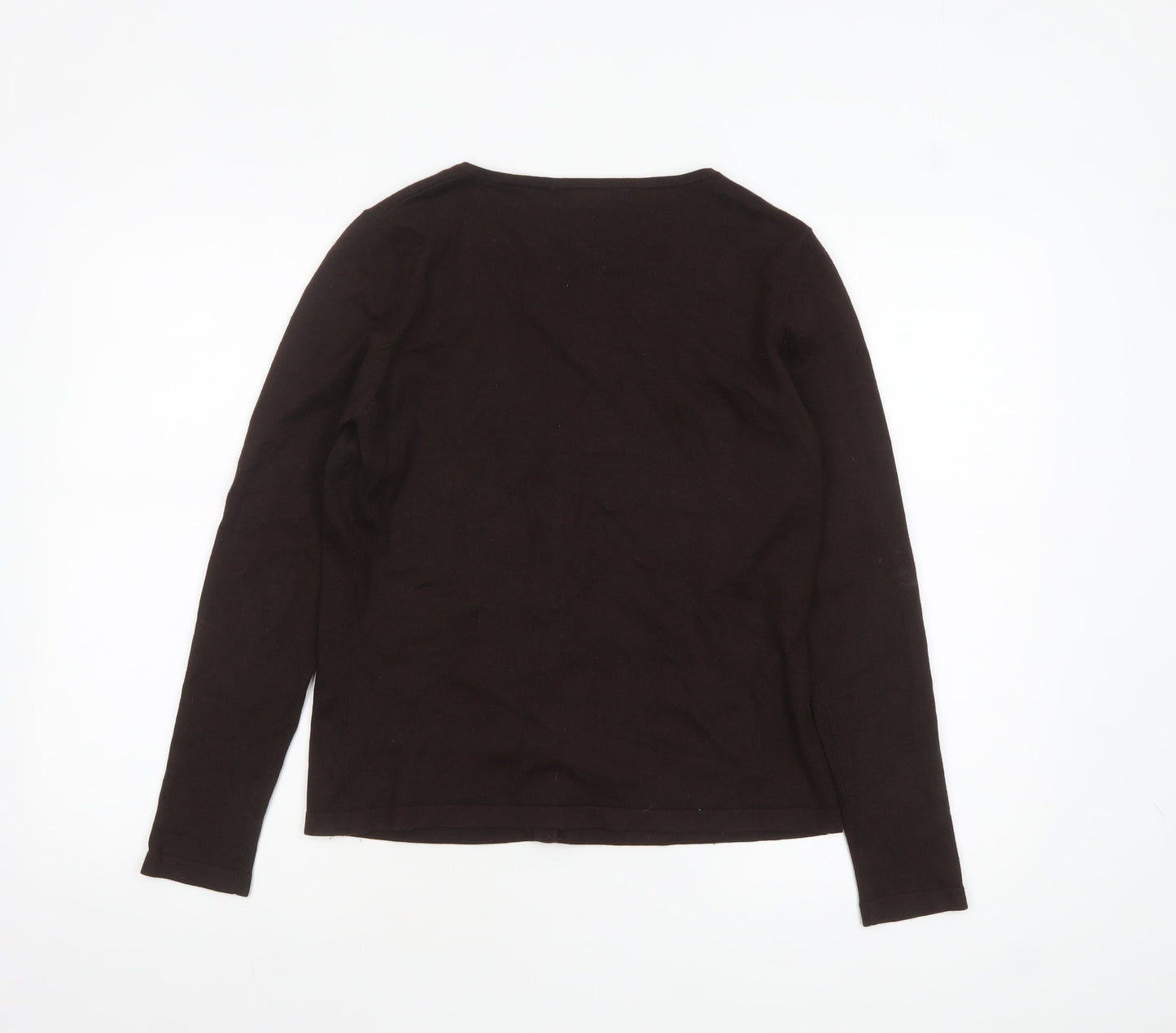 L.K. Bennett Women's Brown Silk Angora V-Neck Cardigan Size L