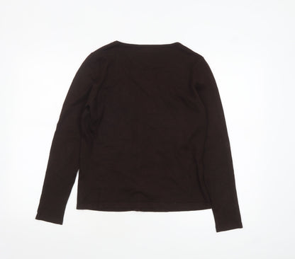 L.K. Bennett Women's Brown Silk Angora V-Neck Cardigan Size L