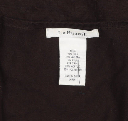 L.K. Bennett Women's Brown Silk Angora V-Neck Cardigan Size L