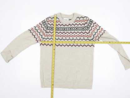 Pull&Bear Men's Beige Fair Isle Knit Jumper Size S
