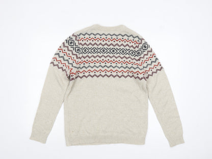 Pull&Bear Men's Beige Fair Isle Knit Jumper Size S