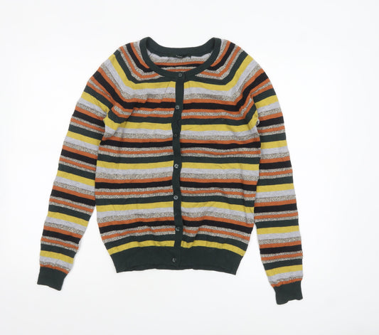 Next Womens Multicoloured Striped Cardigan Size 10 Crew Neck Knitwear