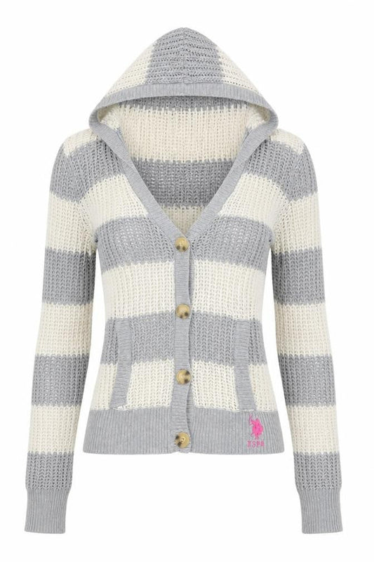 U.S. Polo Assn. Women’s Grey Striped Hooded Knit Cardigan S