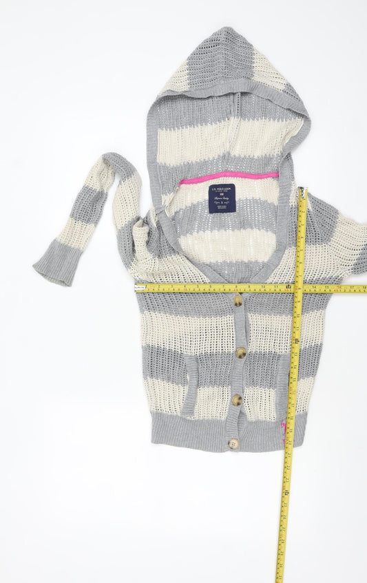 U.S. Polo Assn. Women’s Grey Striped Hooded Knit Cardigan S
