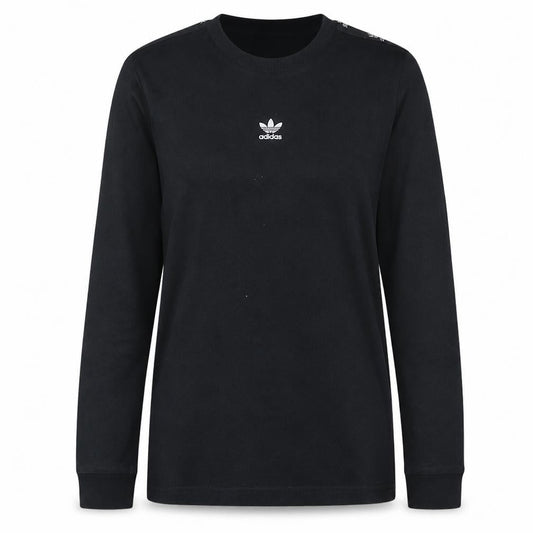 Front view of Adidas Women's Black Long Sleeve Crew Neck Cotton T-Shirt, size 8