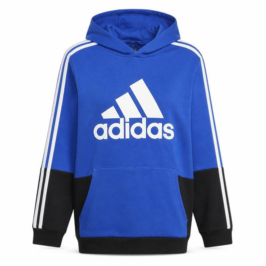 Front view of Adidas Blue Teens Pullover Hoodie Sweatshirt 18 Logo Sportswear