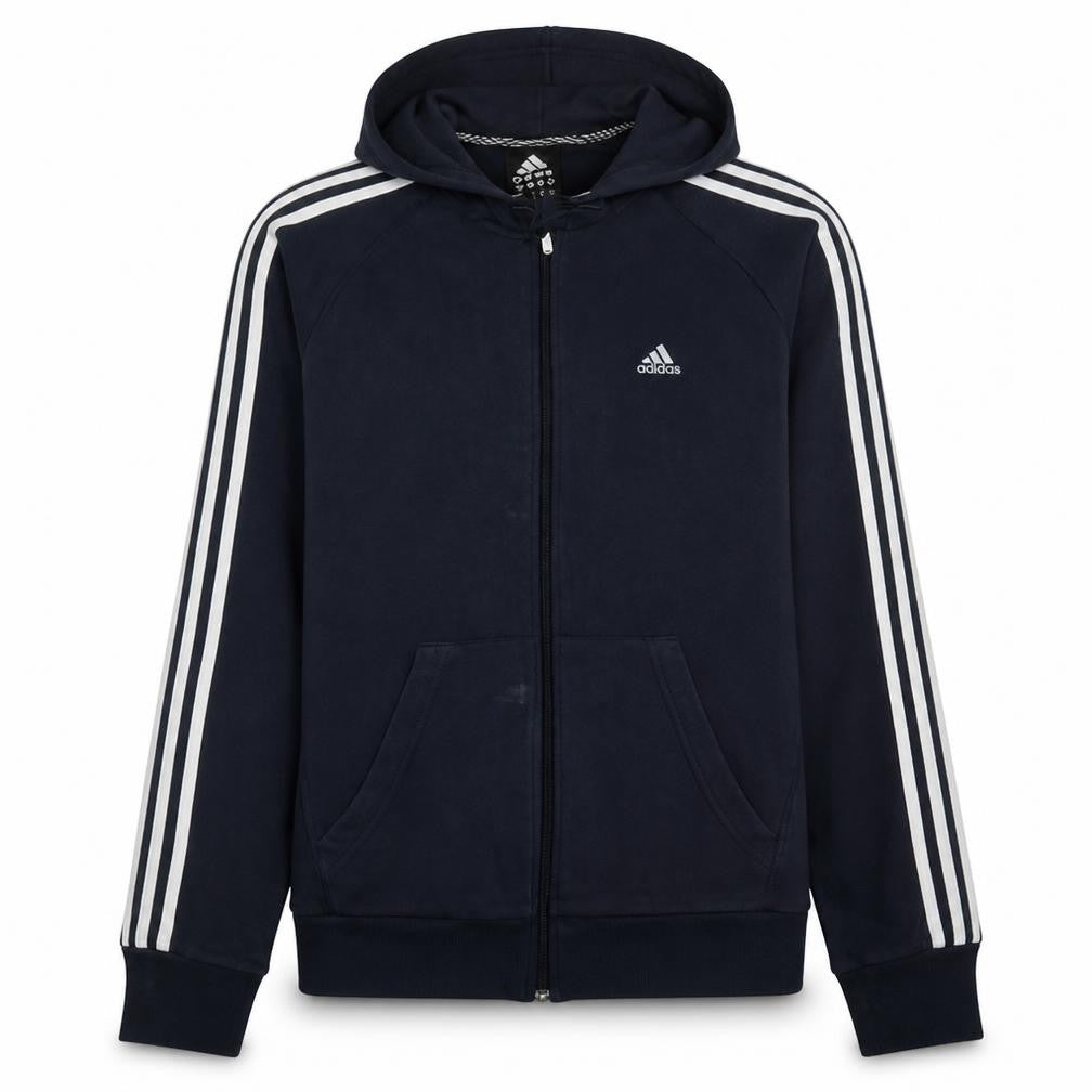 Front view of Adidas Men's Blue Full Zip Hoodie M Sports Fleece Sweatshirt