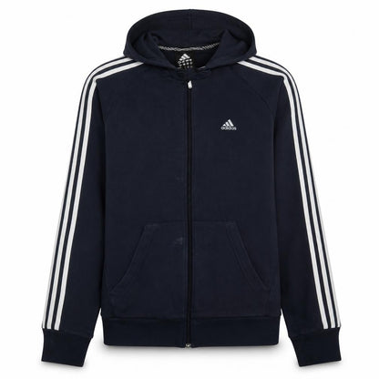 Front view of Adidas Men's Blue Full Zip Hoodie M Sports Fleece Sweatshirt