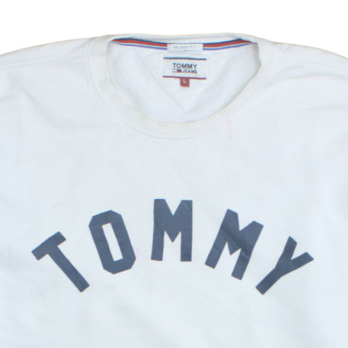 Mens UK Size L Tommy Jeans White Pullover Sweatshirt