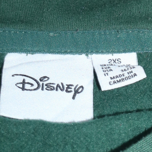 Womens UK Size 2XS Disney Green Pullover Hoodie