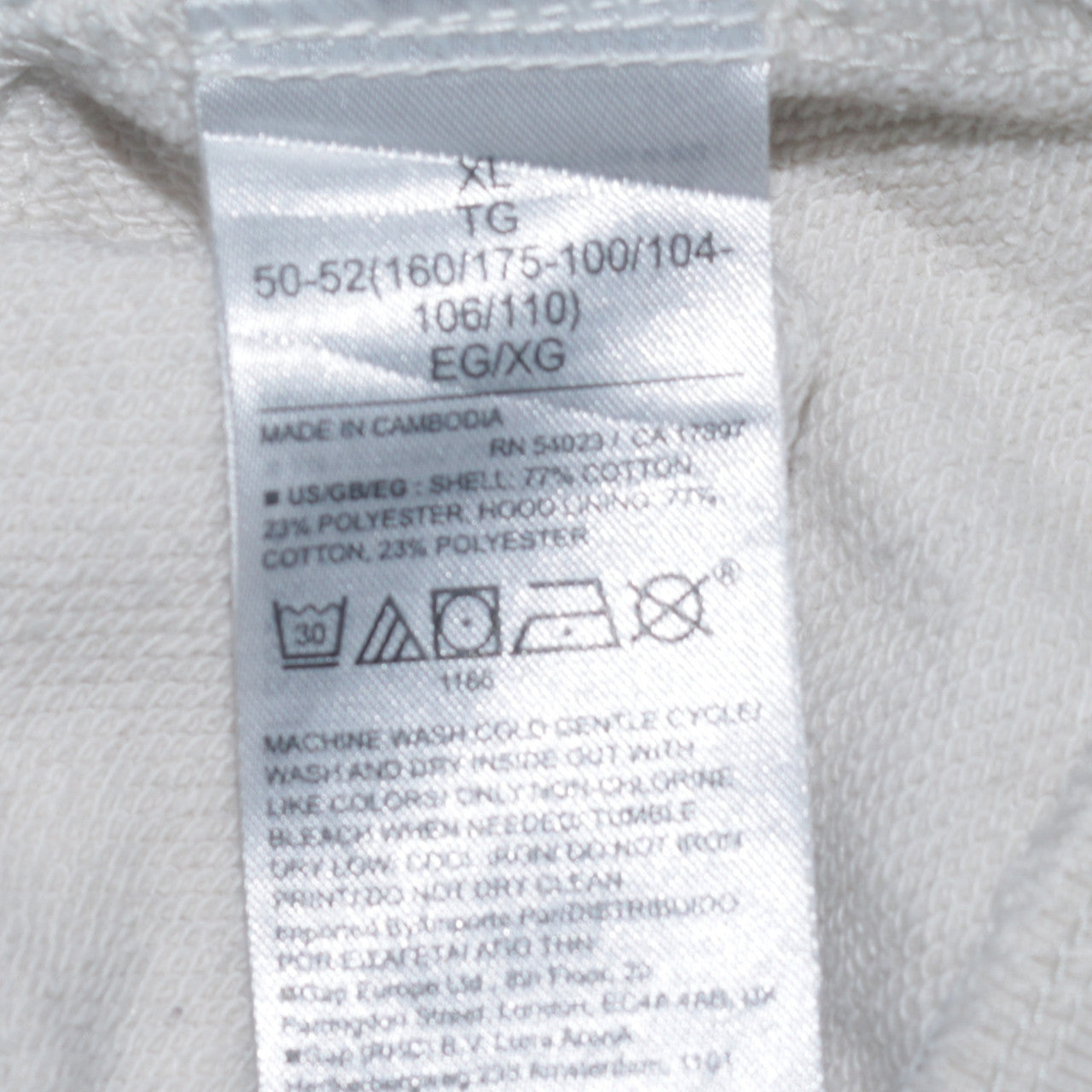 Mens UK Size XL Gap Ivory Full Zip Hoodie