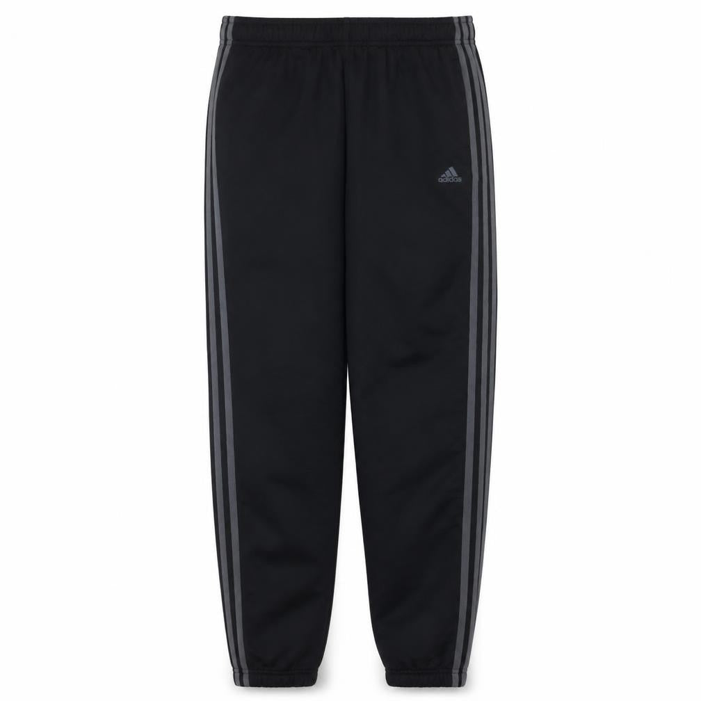 Front view of Adidas boys’ black track pants s elastic waist jogger trousers