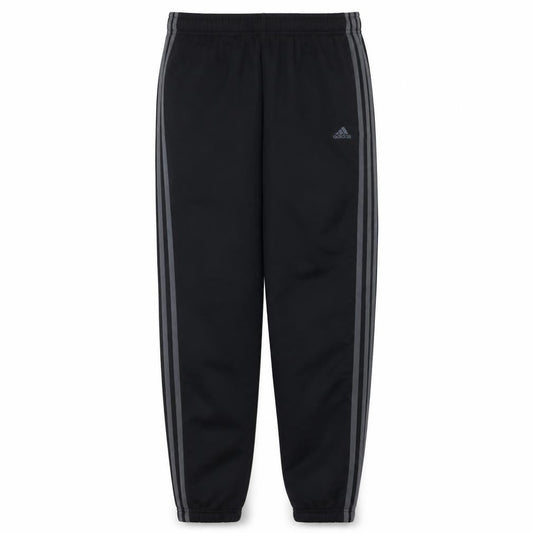 Front view of Adidas boys’ black track pants s elastic waist jogger trousers