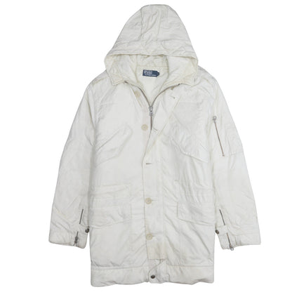 Ralph Lauren Women's White Hooded Long Parka Jacket Size L