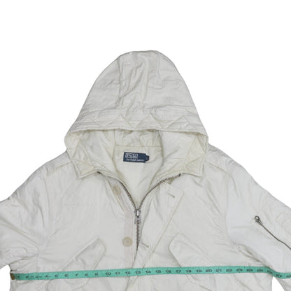 Ralph Lauren Women's White Hooded Long Parka Jacket Size L