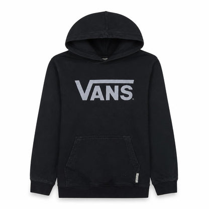 Front view of Vans boys’ black pullover hoodie l fleece logo streetwear skateboarding