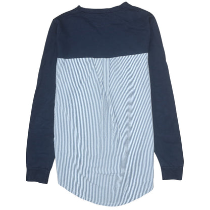 River Island Women Blue Size 12 Long Sleeve Striped Back Blouse