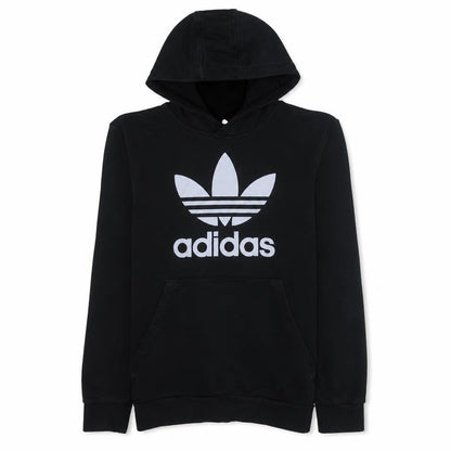 Front view of Adidas boys’ black pullover fleece hoodie 13-14 years regular fit