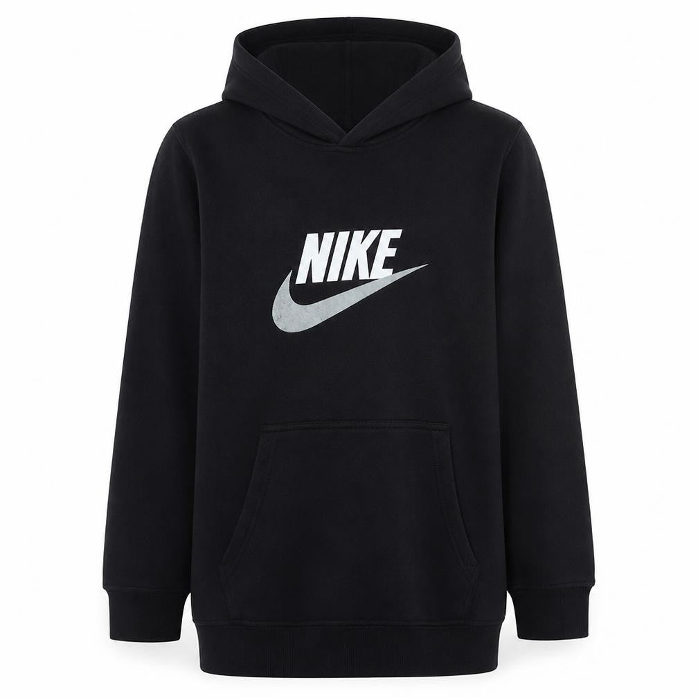 Front view of Nike boys’ black pullover hoodie xl 13-15 years classic fleece sweatshirt