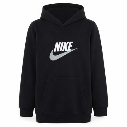 Front view of Nike boys’ black pullover hoodie xl 13-15 years classic fleece sweatshirt