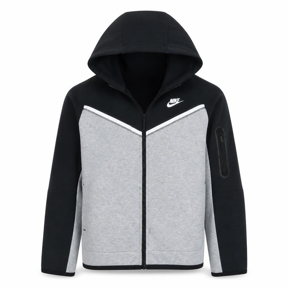 Front view of Nike boys’ grey & black full zip fleece hoodie xl 158-170cm