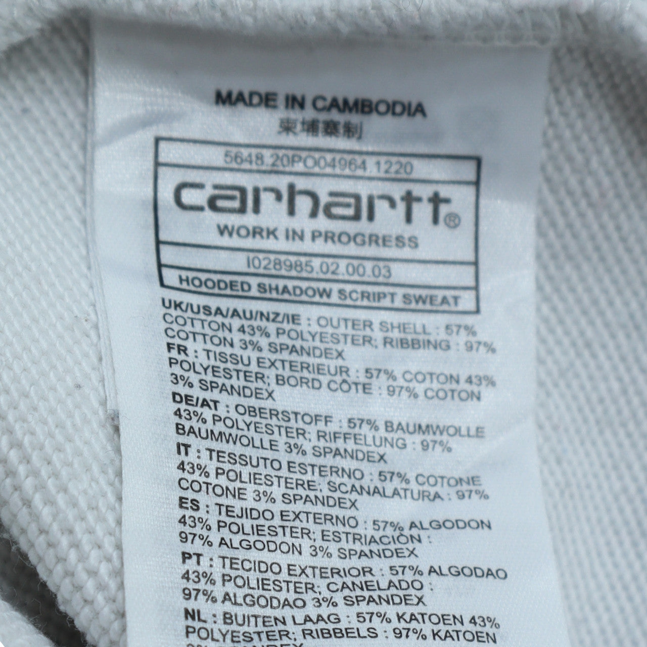 Mens UK Size M Carhartt White Pullover Hoodie