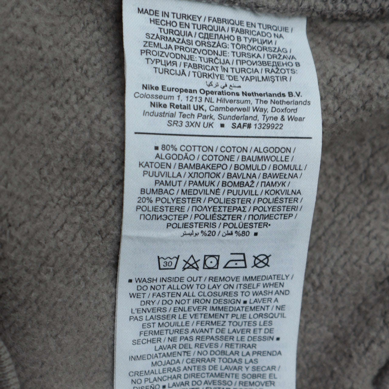 Mens UK Size L Nike Grey Henley Sweatshirt