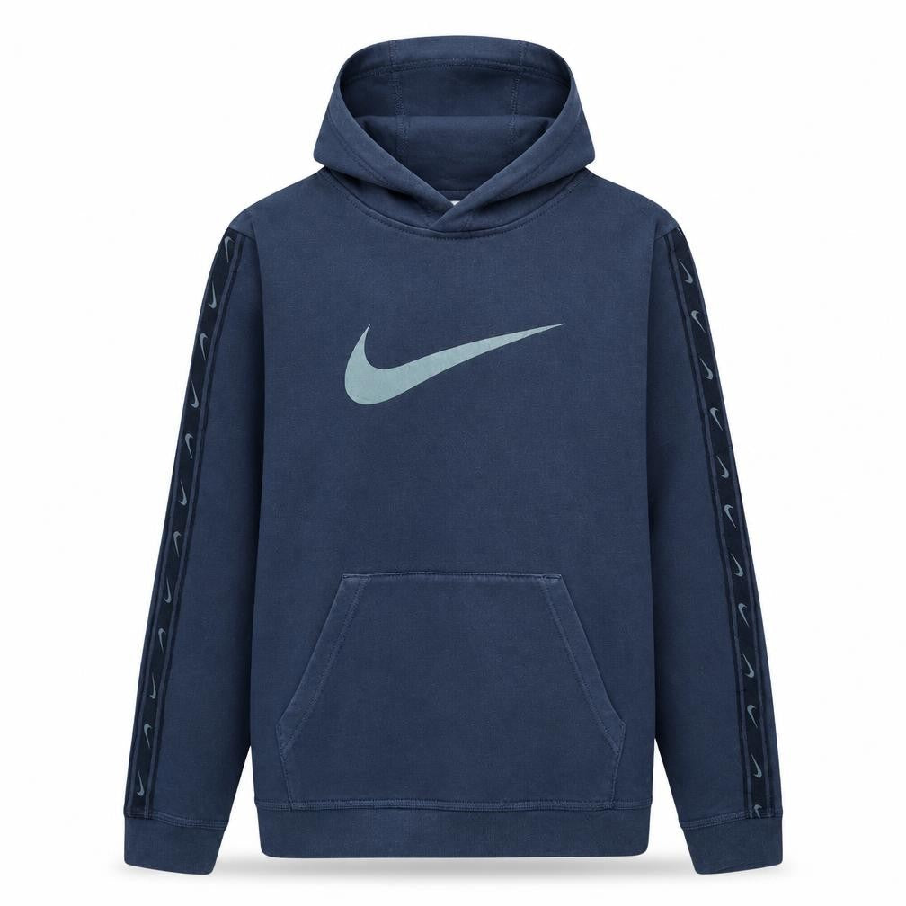 Front view of Nike boys’ blue pullover hoodie xl logo fleece sweatshirt