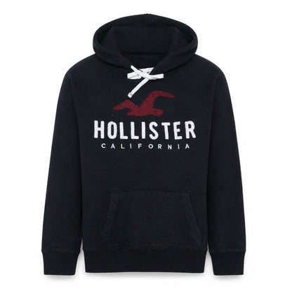 Hollister Mens Black L Basic Hooded Activewear Fleece Jacket