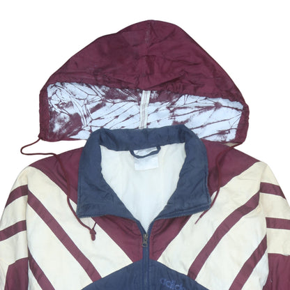 Adidas Mens Blue Burgundy 90s Retro Hooded Windbreaker Jacket L