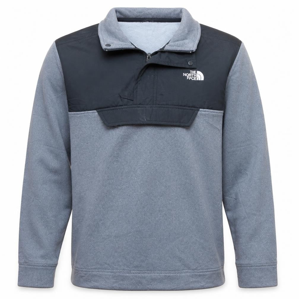 Front view of The North Face boys’ grey xl pullover fleece quarter zip sweatshirt