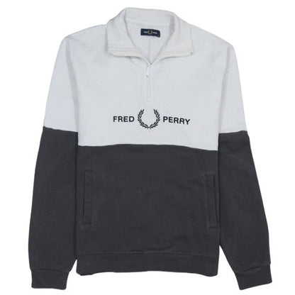 Mens UK Size M Fred Perry White 1/2 Zip Sweatshirt