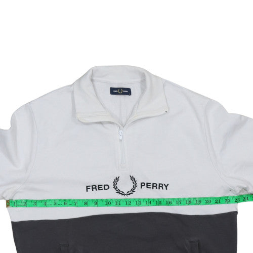 Mens UK Size M Fred Perry White 1/2 Zip Sweatshirt