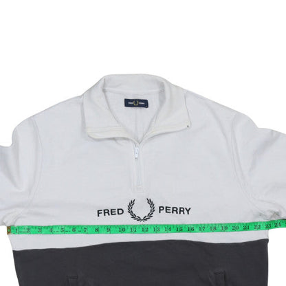 Mens UK Size M Fred Perry White 1/2 Zip Sweatshirt