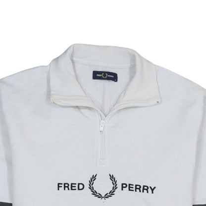 Mens UK Size M Fred Perry White 1/2 Zip Sweatshirt
