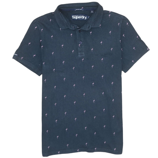 Superdry Men's Blue Polo Shirt XL Flamingo Embroidered Cotton