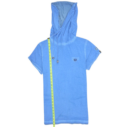 Tazzio Men Blue Short Sleeve Hooded Casual Shirt XL Cotton