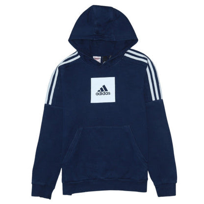 Adidas Boys Blue Pullover Hoodie Sweatshirt Size 13-14 Years Cotton Blend
