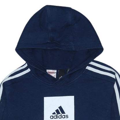 Adidas Boys Blue Pullover Hoodie Sweatshirt Size 13-14 Years Cotton Blend