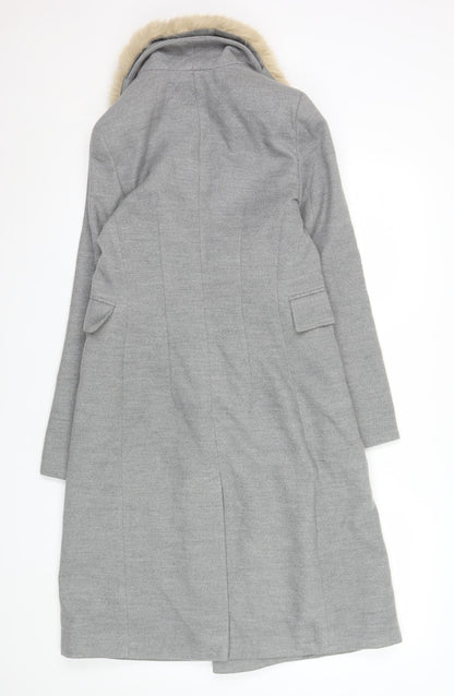 Topshop Womens Grey Faux Fur Collar Long Coat Size 6