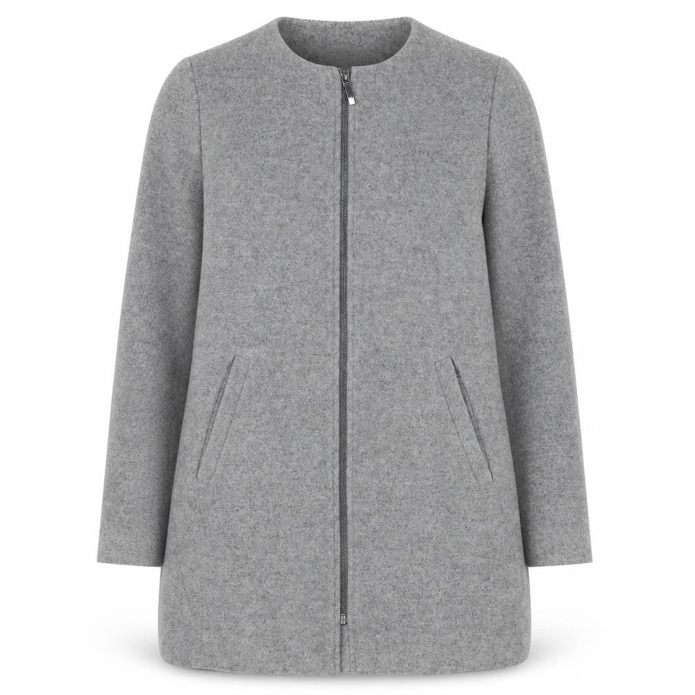 Next Women Grey Wool Blend Zip Front Mid-Length Coat Size 14