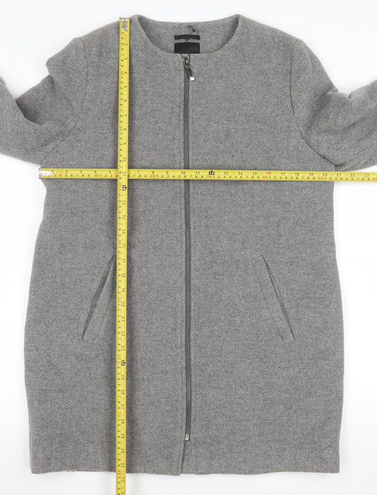 Next Women Grey Wool Blend Zip Front Mid-Length Coat Size 14