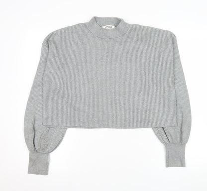 4th + Reckless Women's Grey Cropped Mock Neck Long Sleeve Top Size 14